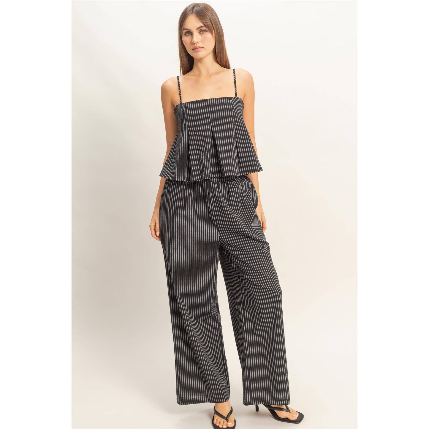 Spaghetti Strap Top And Wide-Leg Pants Set