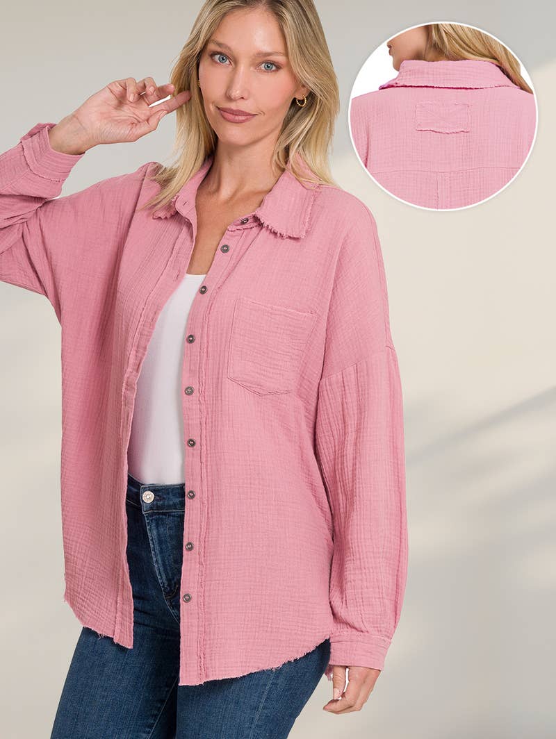 Oversized Raw Edge Blouse W/ Back Patch