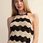 Crochet Halter Side Slit Maxi Dress - Taupe/Black
