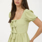 FRONT BOW DETAIL PUFF SLEEVE PEPLUM TOP
