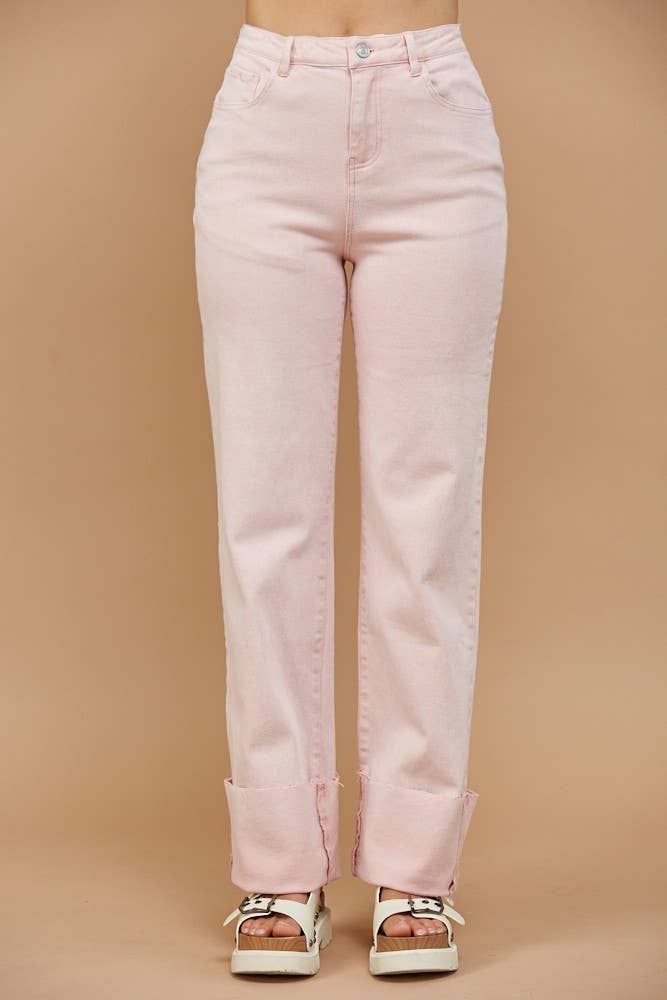 STRAIGHT LEG WASHED CUFFED JEANS Mauve