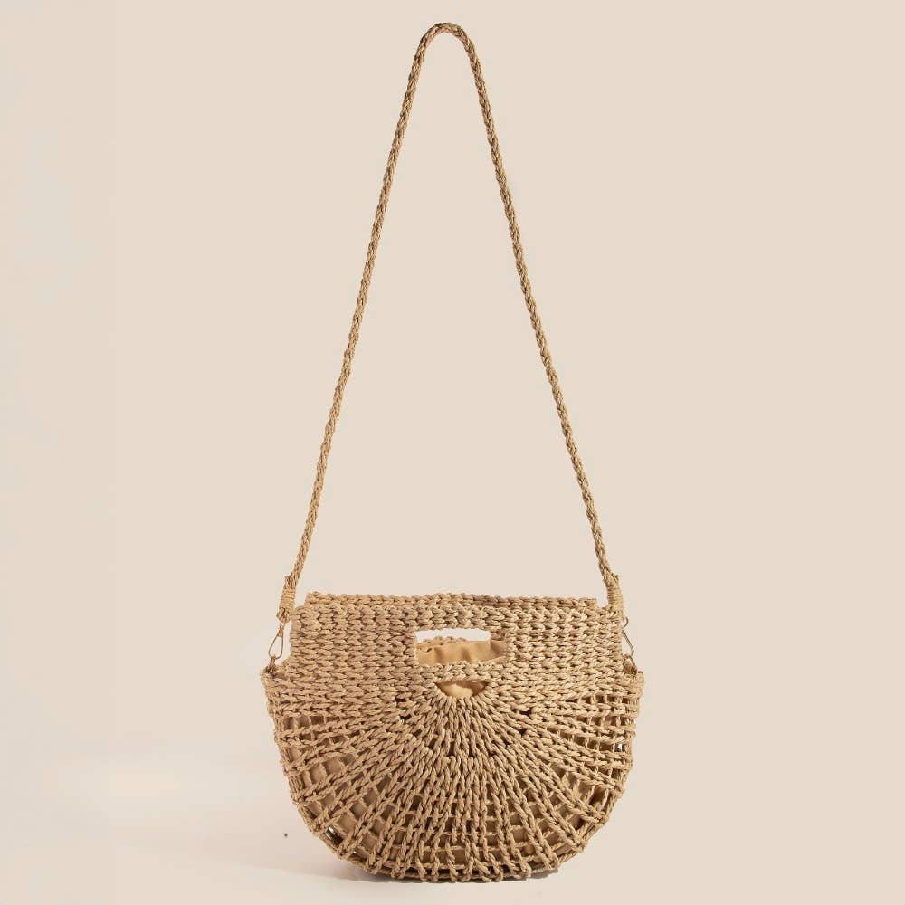 Semi Circle Straw Woven Hand Bag