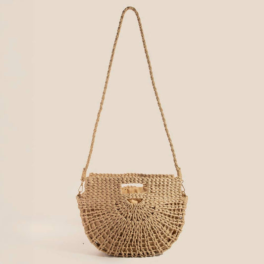 Semi Circle Straw Woven Hand Bag