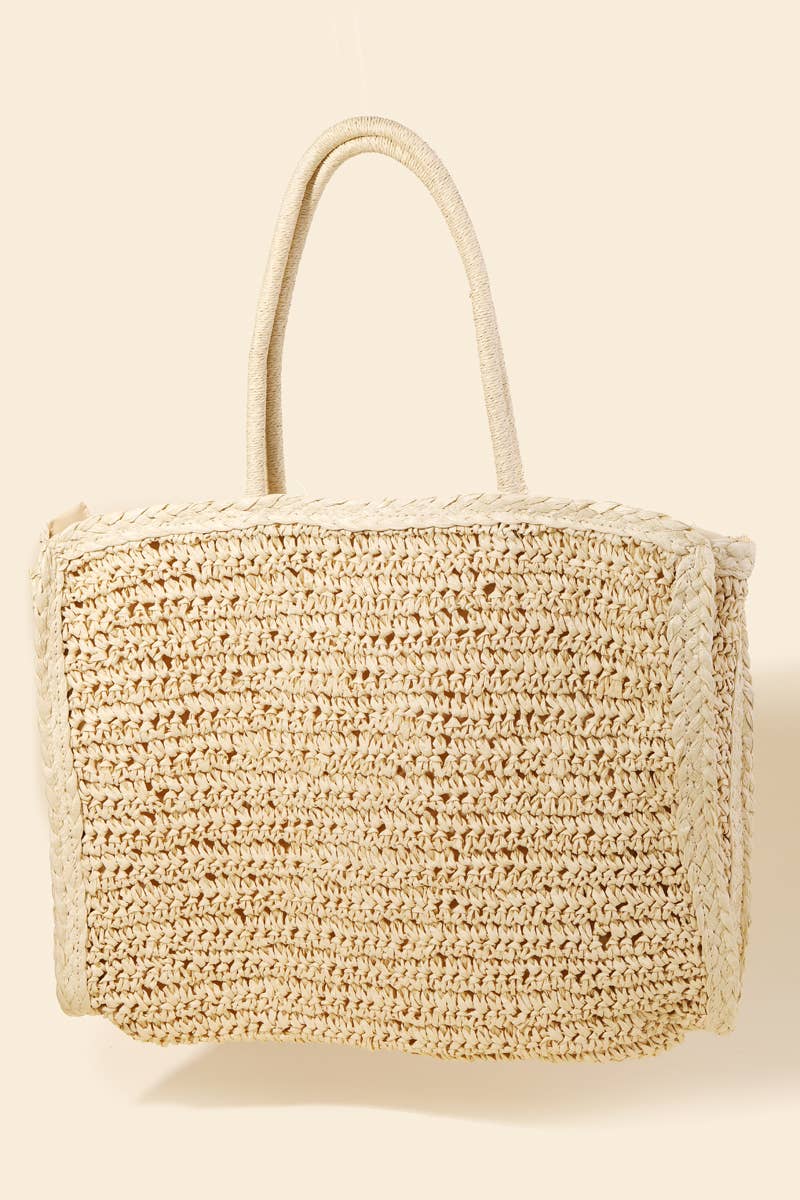 Straw Braided Rectangle Tote Bag