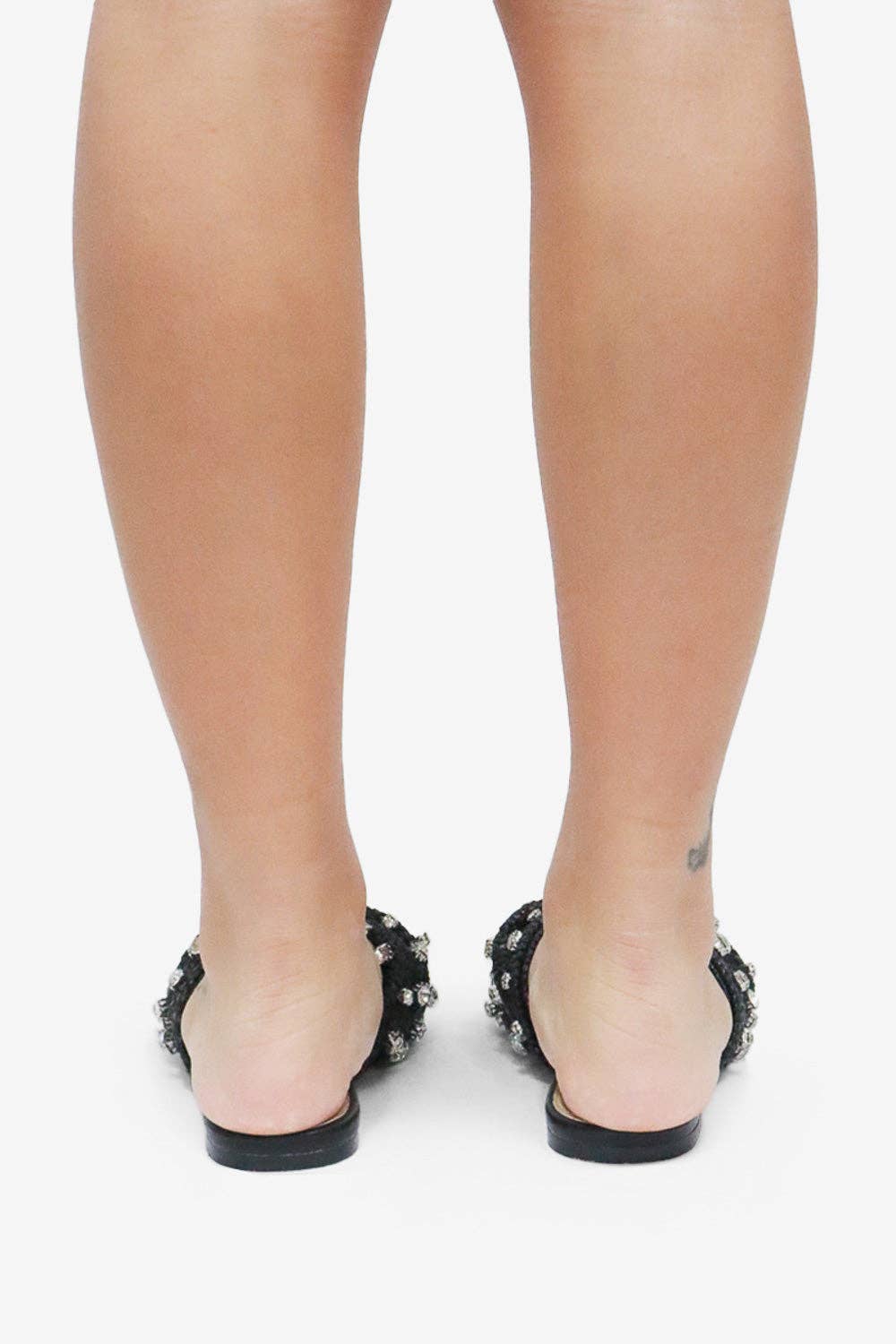 MAYLEEN - Raffia Beaded Slide Sandals, Mediterranean Style