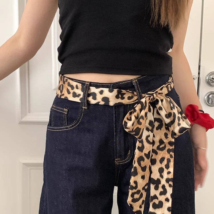 Vintage Leopard Print Waist Belt Silk Scarf DPWB2711