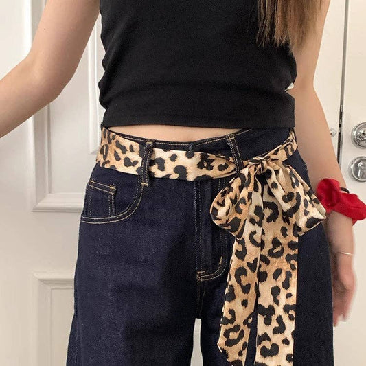 Vintage Leopard Print Waist Belt Silk Scarf DPWB2711