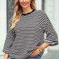 Stripe Bowknot Cutout Back Drop Shoulder Wide Bracelet Tee