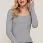 Long Sleeve Scoop Neck with Lace Trim Rib Knit Top