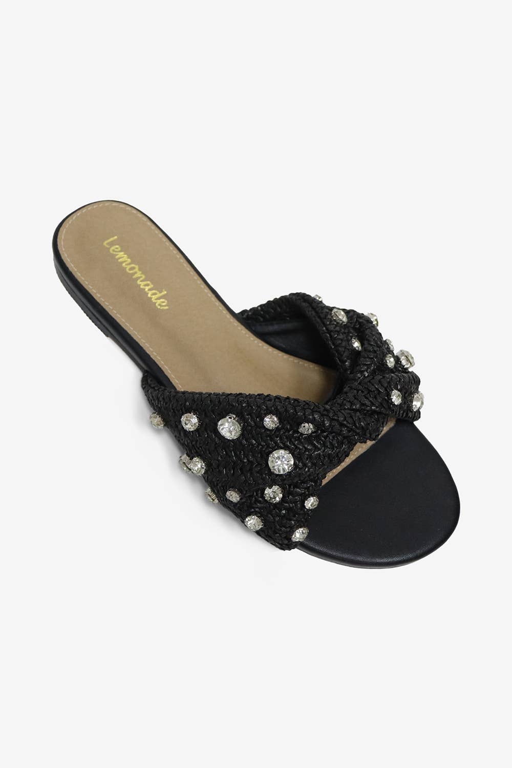 MAYLEEN - Raffia Beaded Slide Sandals, Mediterranean Style