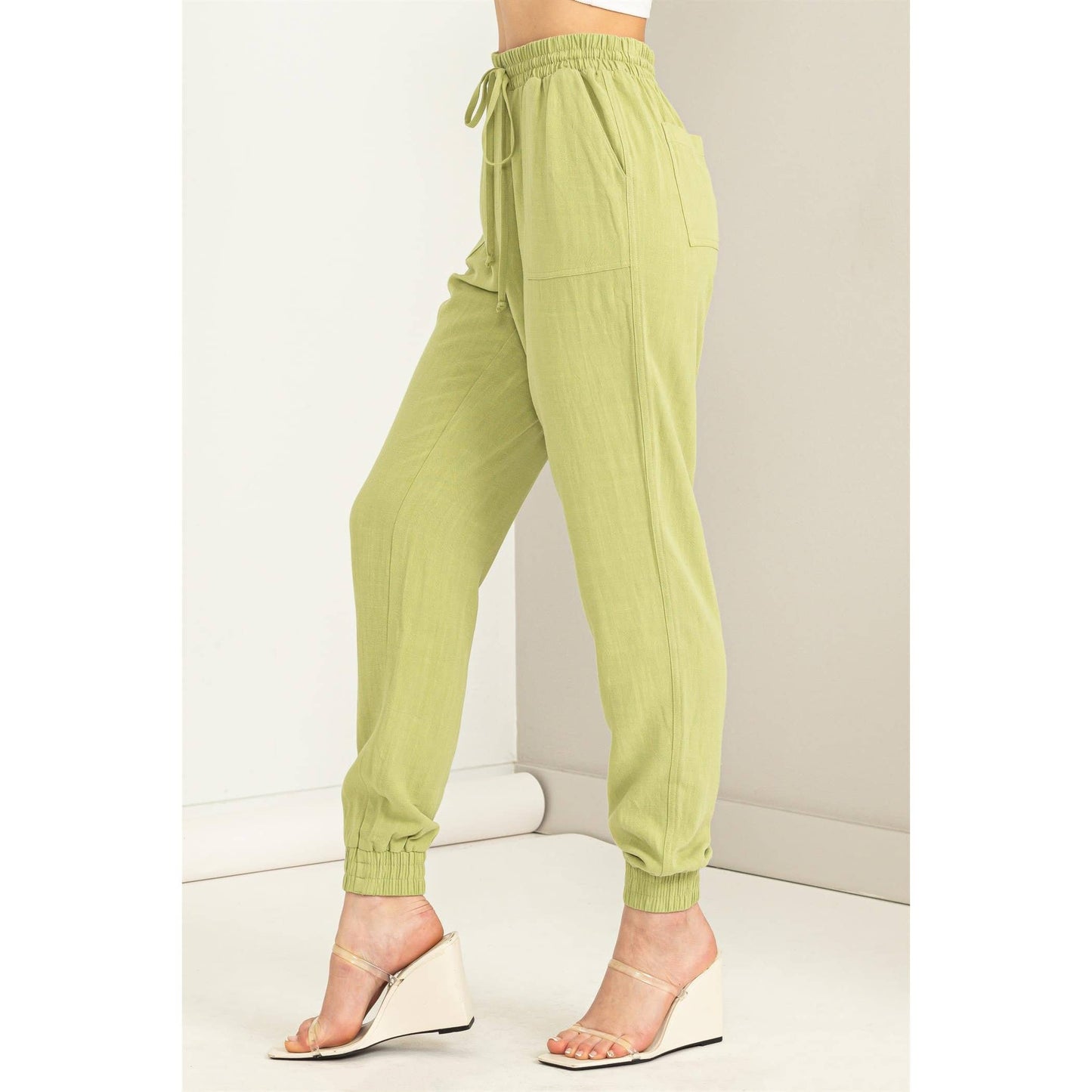 DZ23A546-Linen Drawstring Jogger Pants