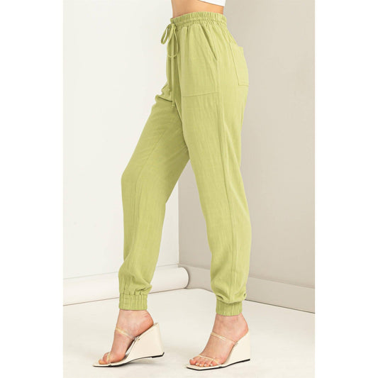 DZ23A546-Linen Drawstring Jogger Pants