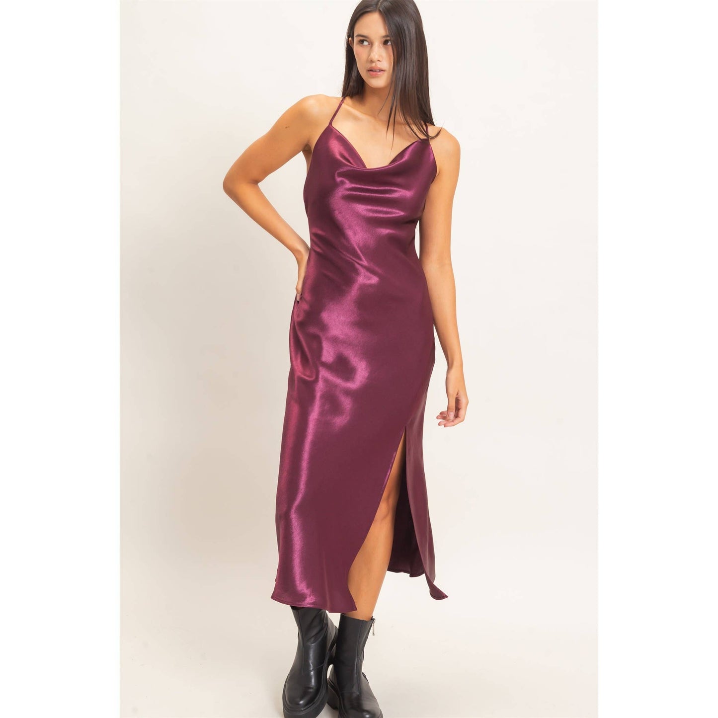 Cowl Neck Satin Slip Dress