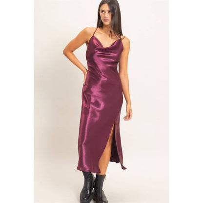 Cowl Neck Satin Slip Dress