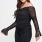 The Monica Plus Size Over the Shoulder Ruched Mesh Top