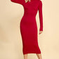 DOUBLE LAYERED MOCK NECK MIDI DRESS