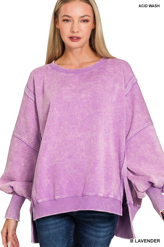 Acid Wash Batwing Sleeve Fleece Sweatshirts