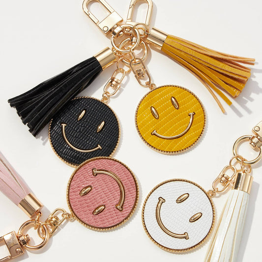 Smiley Textured Tassel Keychain