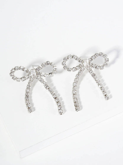 18K-Gold-Dipped Cubic-Zirconia Ribbon Bow Drop Post Earrings