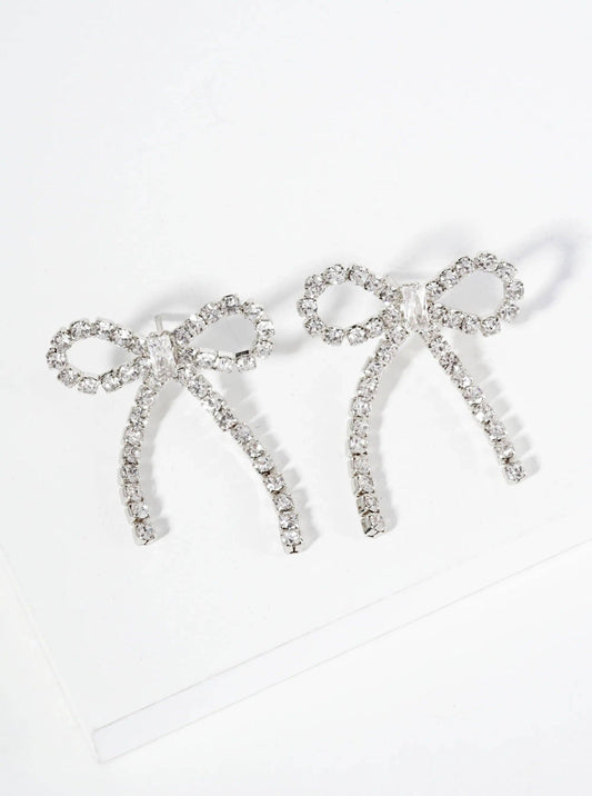 18K-Gold-Dipped Cubic-Zirconia Ribbon Bow Drop Post Earrings