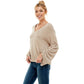 V NECK CHENILLE SWEATER WITH RUCHED SLEEVE