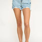 STRETCH HIGH RISE RIPPED FREY HEM DENIM SHORTS