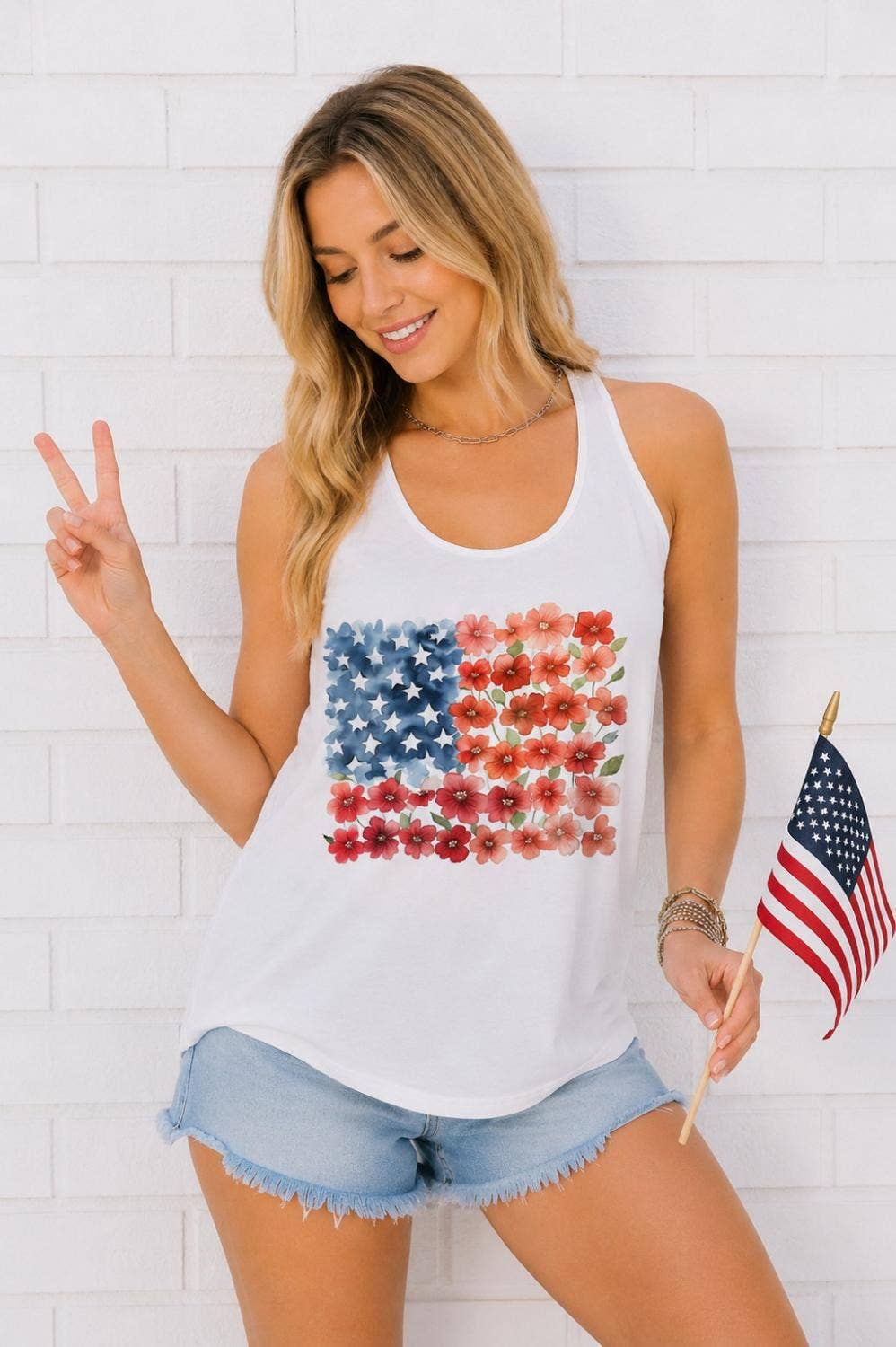 Floral American Flag Graphic Racerback Tank