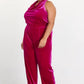 Plus Size Velvet Cowl Neck Jumpsuit