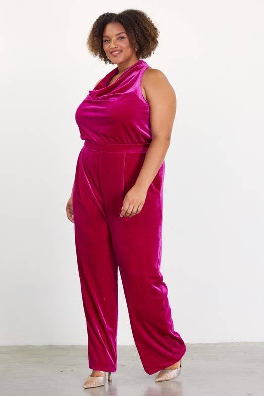 Plus Size Velvet Cowl Neck Jumpsuit