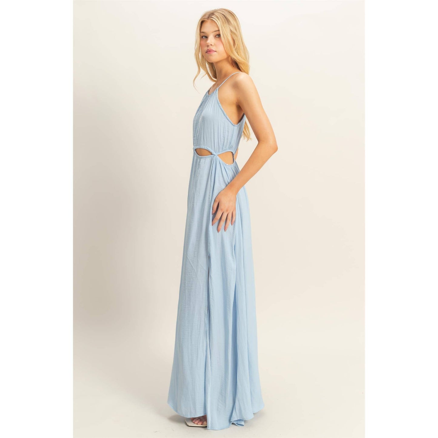 HF25E129-Side Cutout Side Slit Maxi Dress
