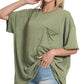 .SI-25555 Tri Blend Oversized Front Pocket Raw Edge Boyfriend