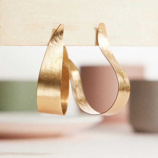 Gold-Tone Sculptural Wave Statement Hoop Earrings