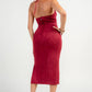 BORDEAUX HALTER NECK FRONT SLIT SUEDE MIDI DRESS