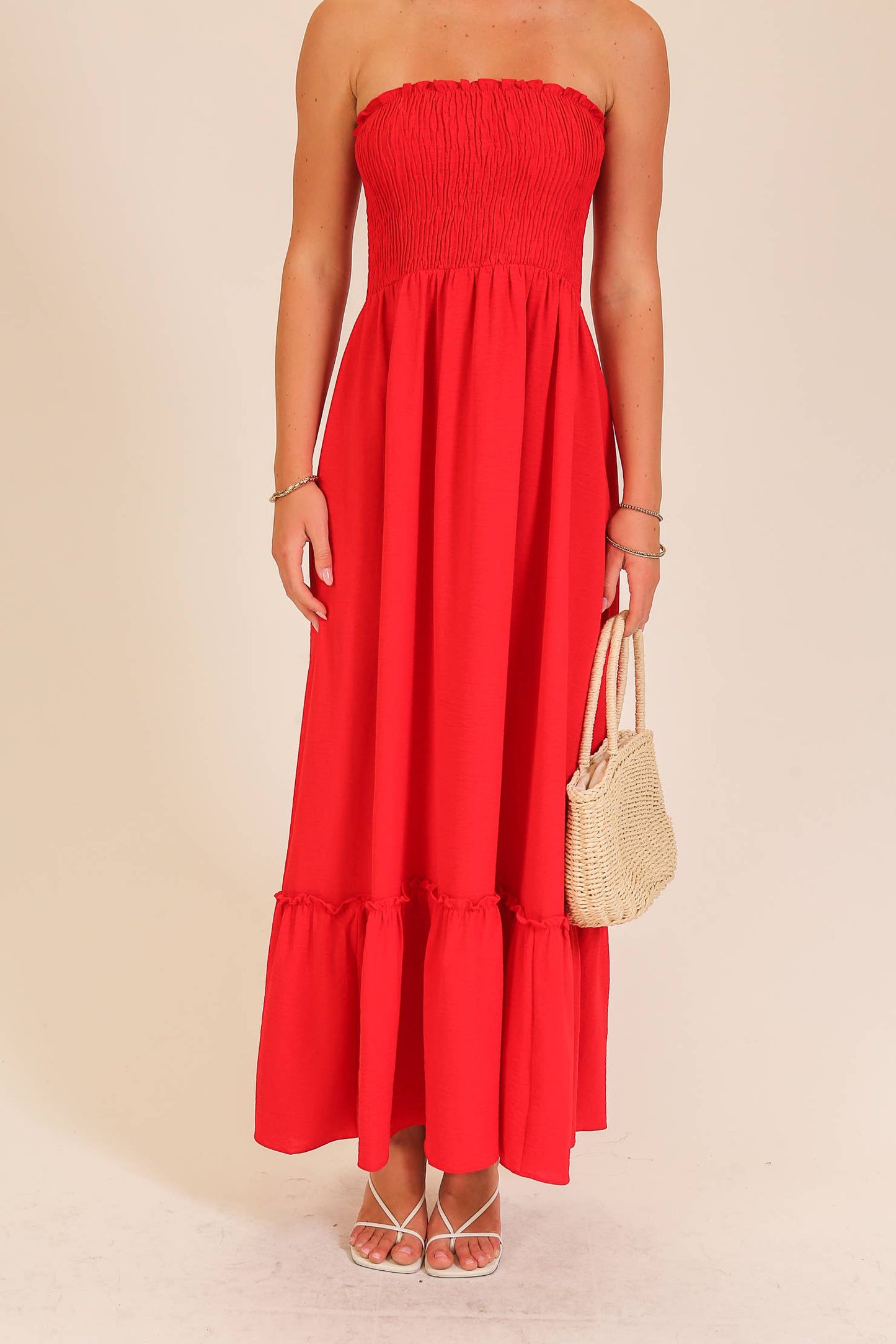 Strapless boho smocked top airflow maxi dress