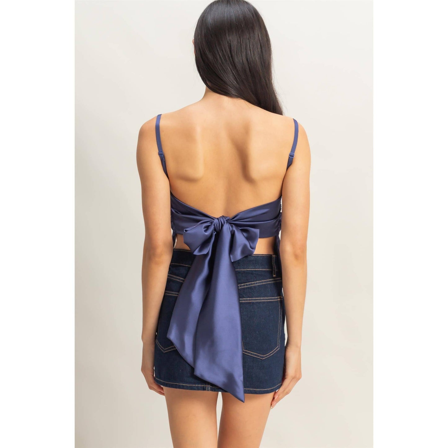 DZ25C126-Satin Back Tie Detail Sleeveless Top