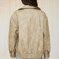 WASHED FAUX LEATHER COLLARED ZIP-UP JACKET
