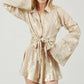Gold Foil Bell Sleeve Tie Front Woven Top Set