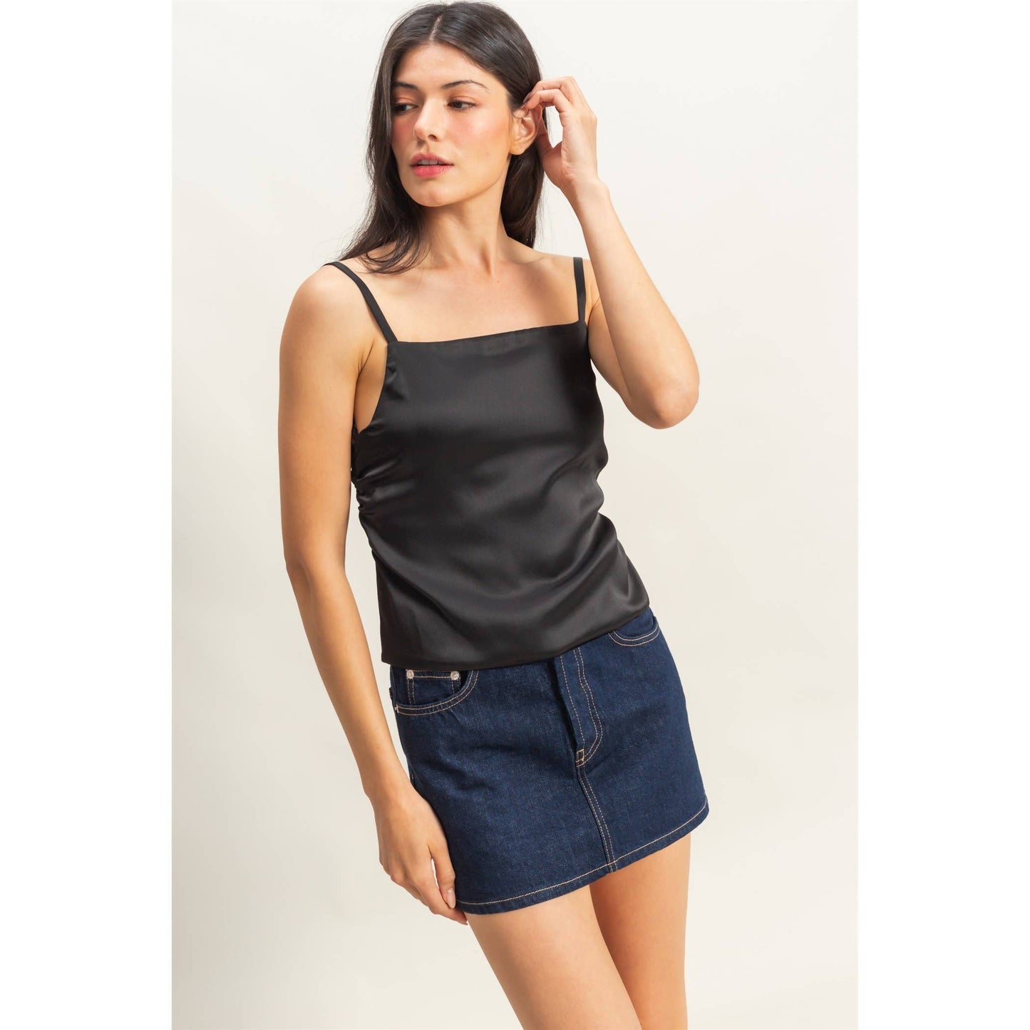 DZ25C126-Satin Back Tie Detail Sleeveless Top