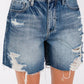P1355R-MD HIGH RISE RIGID RELAXED MIDI SHORT W/ FRAYED HEM