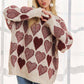 MOCK NECK HEART PRINT PULLOVER SWEATER