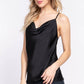 `' SLIM FIT COWL NECK SATIN CAMI TOP