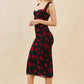 SWEETHEART BUSTIER ROSE PRINT MIDI DRESS